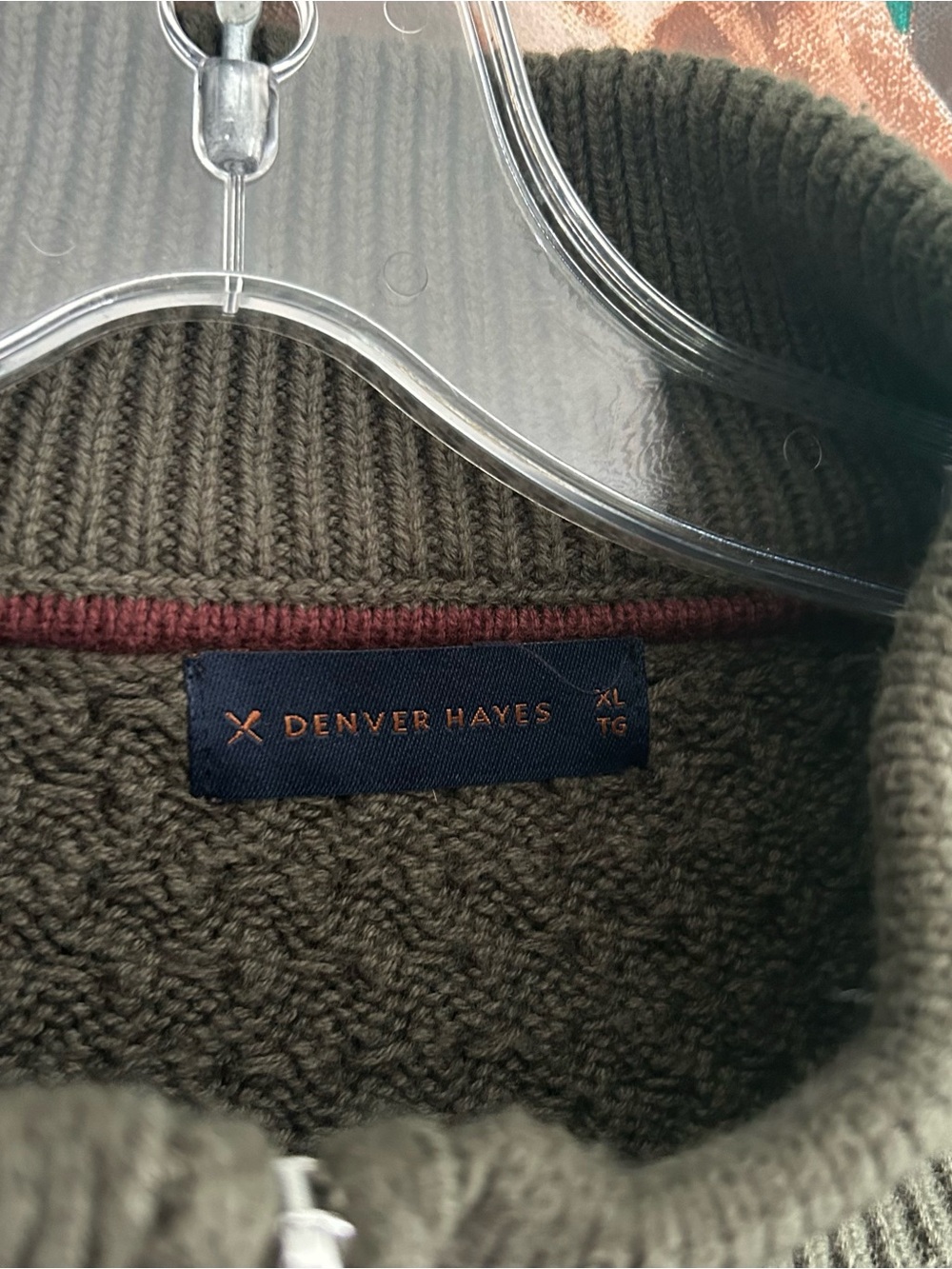 Denver Hayes Olive Green Textured Quarter Zip Sweater XL - Picture 2 of 12